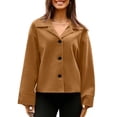 thumbnail image 2 of Women Cropped Button Blazer Short Casual Bomber Wool Blend Jacket Pea Coat Fall Outerwear with Pockets, 2 of 7