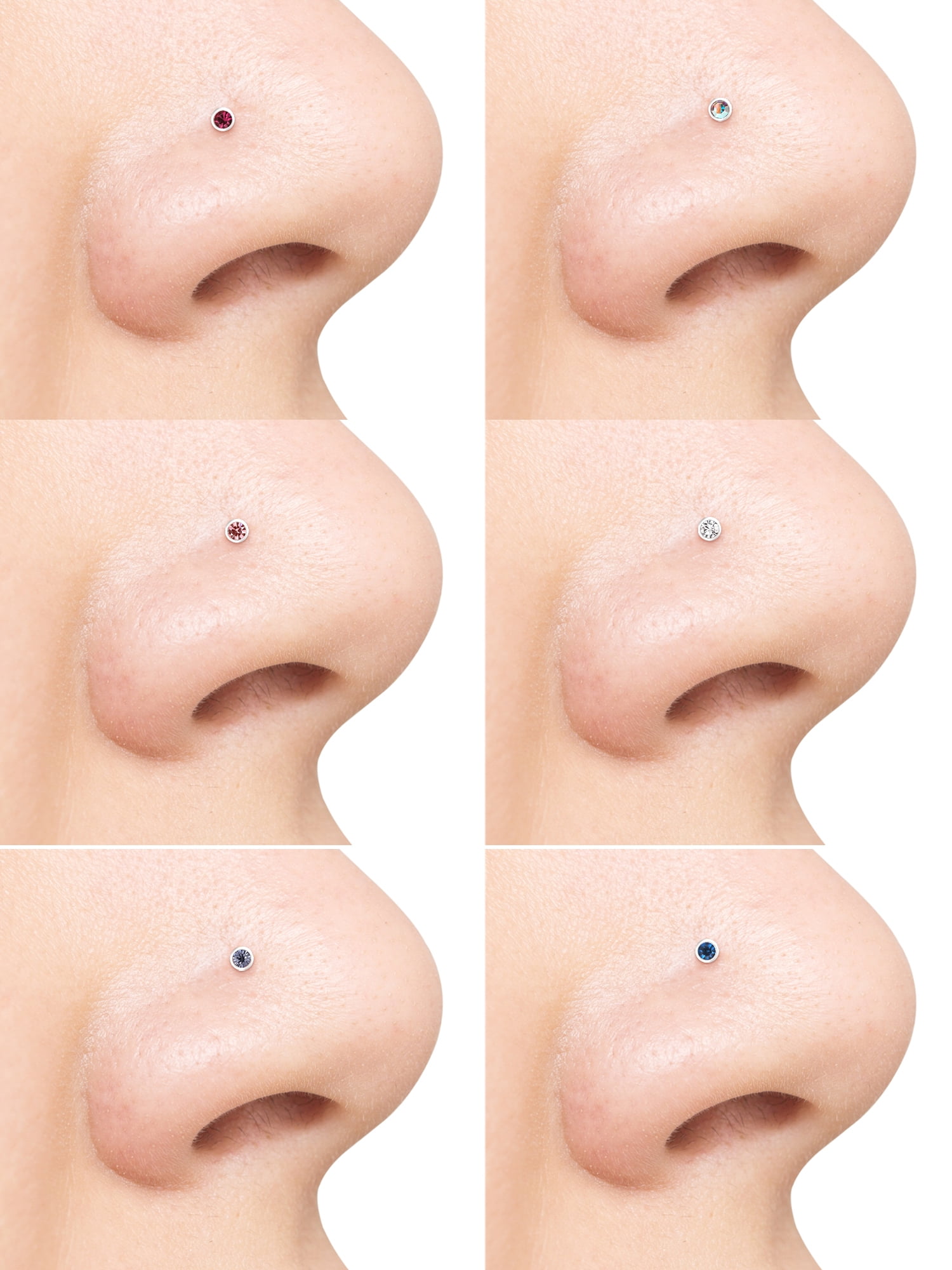 22G L-Shaped Surgical Steel Crystal Nose Stud Set, 6 Pack