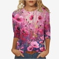 thumbnail image 2 of Nrmvnmi Womens Tops Casual 3/4 Sleeve Shirts Cute Cartoon Print Crew Neck Loose Casual Blouses Floral Print Tshirts Mothers Day Gifts, 2 of 5