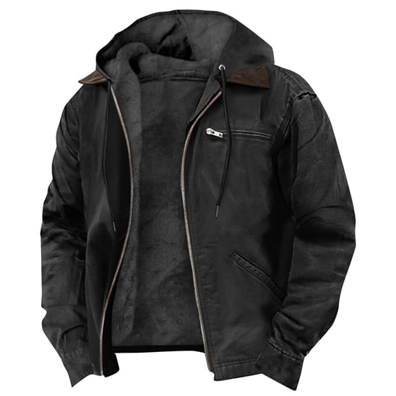 Wutalume Men's Solid Color Hooded Sweatshirt Jacket with Zipper Pockets, Casual Cardigan Style for Everyday Wear, Ideal for Outdoor Activities and Comfortable Lounging at Home,Black L