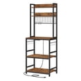 thumbnail image 4 of Kitchen Bakers Rack with Power Outlet, Storage Shelf, with Metal Wire Panel, 14 Hooks, Rustic Brown and Black, 4 of 6