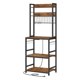 thumbnail image 4 of Kitchen Bakers Rack with Power Outlet, Storage Shelf, with Metal Wire Panel, 14 Hooks, Rustic Brown and Black, 4 of 6