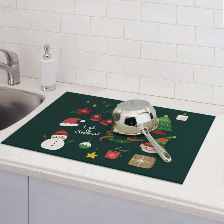 Microfiber Drying Mat, Christmas Elf Snowman Pattern Dish Drying Mat for Kitchen  Counter, 18 x 24 inches 