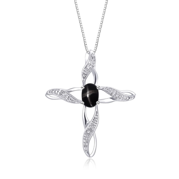 RYLOS Necklace Sterling Silver Cross Necklace with Gemstone & Diamonds Pendant with 18" Chain 7X5MM Black Star Sapphire March Birthstone Womens Jewelry Silver Necklace For Women