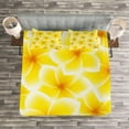 thumbnail image 3 of Ambesonne Yellow Quilted Bedspread Set 3 Pcs, Plumeria Flower Blossoms, Queen Size, Yellow and White, 3 of 3
