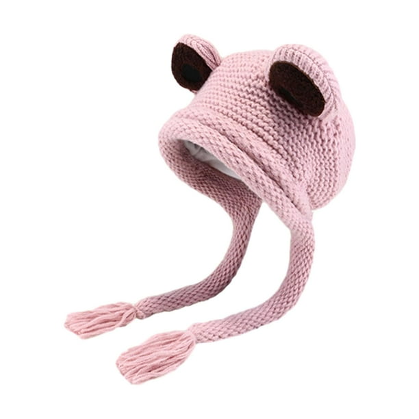 Gorro de invierno para mujer, resistente al viento, con dibujos animados, protector de orejas, tejido Rosa
