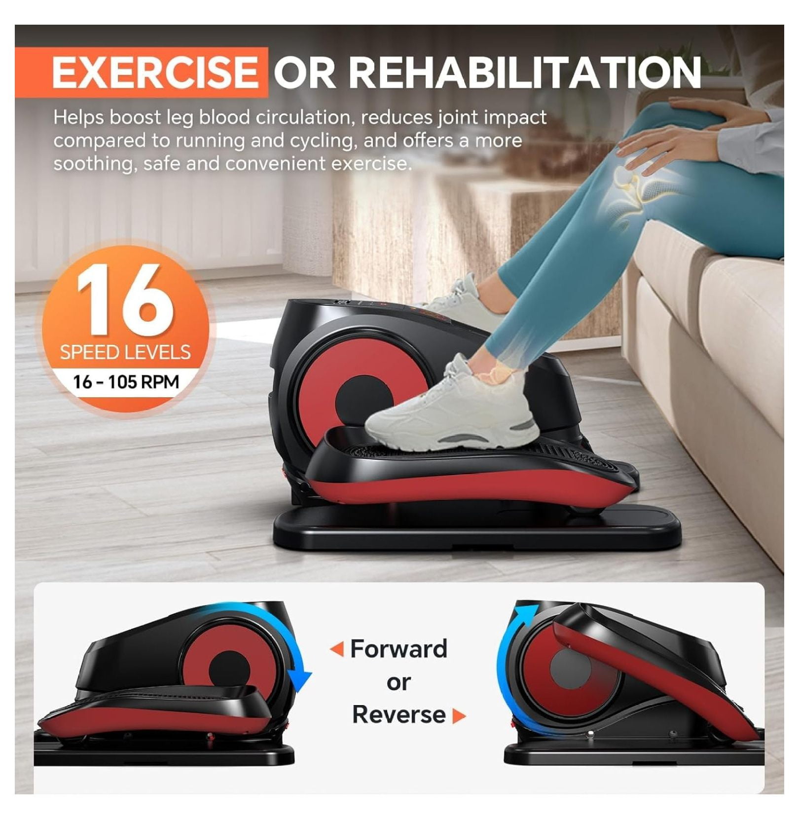 2026 New Under Desk Elliptical Machine, Electric Exerciser Pro with 16 Adjustable Speed, Quiet and Fully Assembled with Control & Non-Slip Foot Straps Black