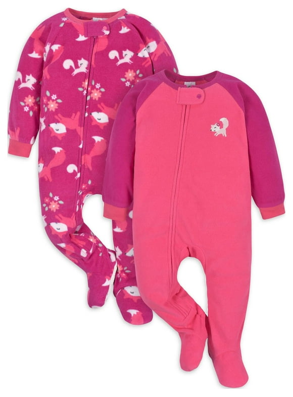 Gerber Baby & Toddler Girls Microfleece Blanket Sleeper Pajamas, 2-Pack, Sizes 0/3M-5T