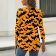 thumbnail image 3 of WTOBBY Women's 3/4 Sleeve Bat and Pumpkin Print Round Neck Casual T-Shirt Top Halloween Themed Fashion Tee for Autumn Holiday Celebration,Orange 3XL, 3 of 4