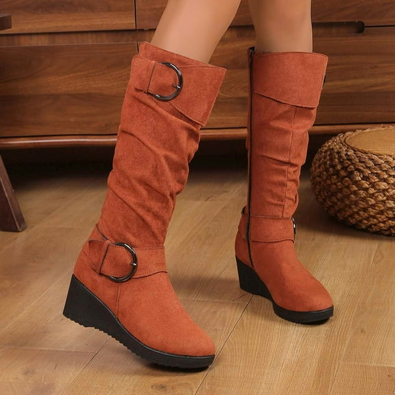 Women's Knee High Boots Wide Calf Platform Tall Boot Round Toe Fall Winter Boots