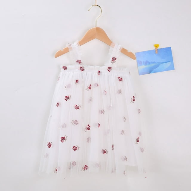 Robe Sans Manches Brodée Florale pour Filles Tout-Petits pour Fête de Vacances Danse