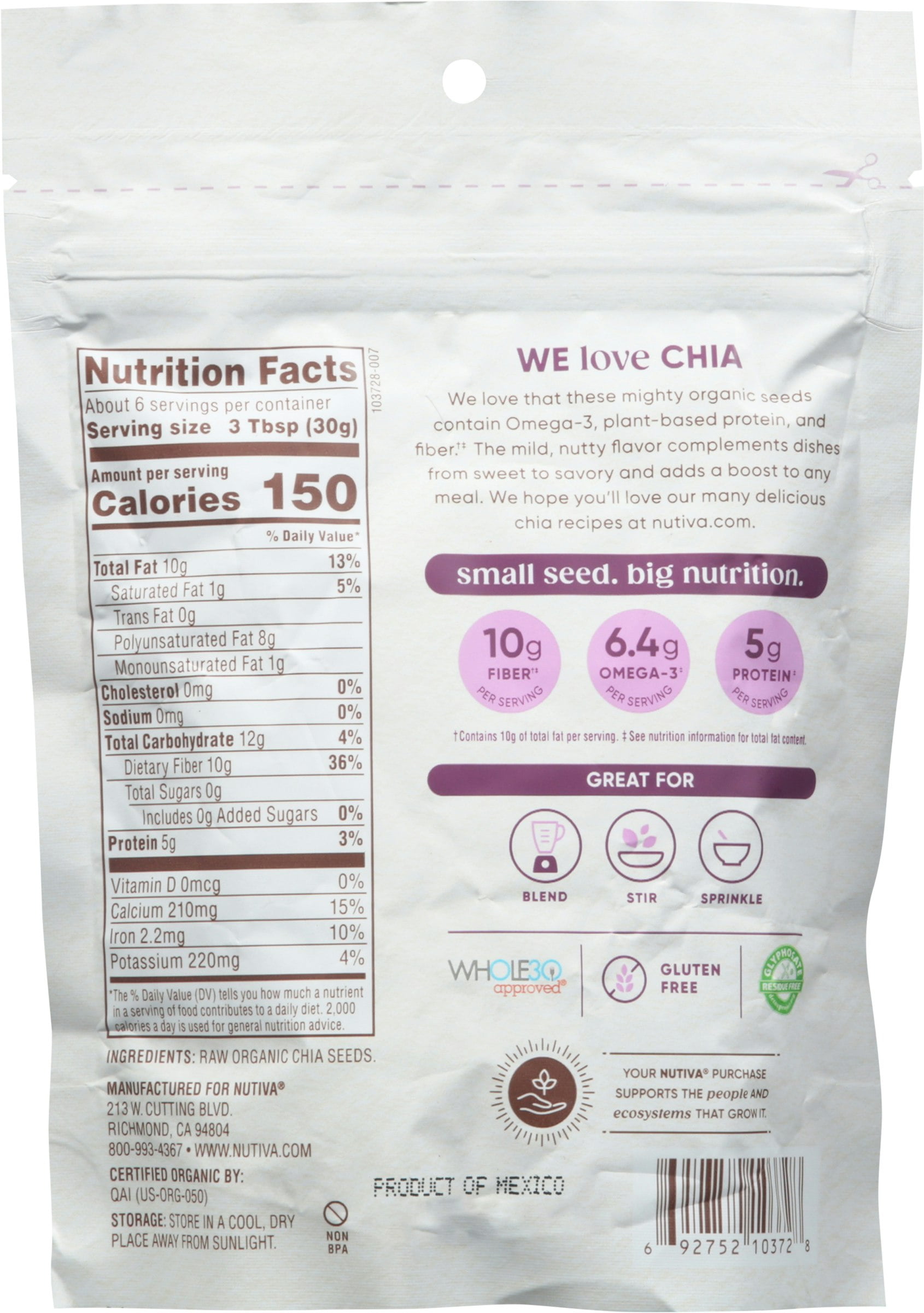 Nutiva Black Chia Seed 6 oz (Pack of 12)