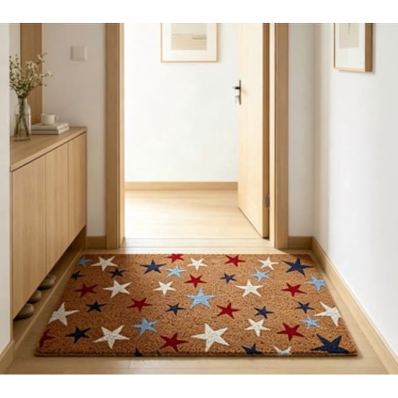 Welcome Patriotic Doormat for 4th of July Decor,Red White Blue Independence Day Entryway Rug,Memorial Day Front Door Mat for Outside Porch Entrance Decoration