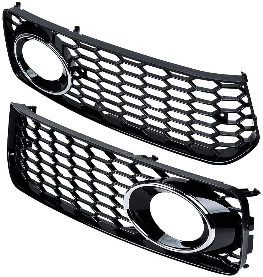 Glossy Black AstraDepot Front Bumper Driver Passenger Side Fog Light Mesh Grille Compatible with Audi A4 B8.5 2013-2016 