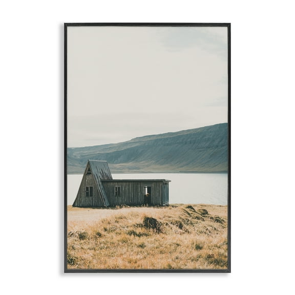 Stupell Industries Iceland Shore Cottage Landscape & Nature Photography Black Framed Art Print Wall Art, 12 x 18