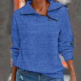 thumbnail image 2 of WREESH Womens Fashion Sweatshirt Quarter Zip Pullover Casual Lapel Solid Color Pullover Loose Fit Long Sleeve Tops Spring New Retro Casual Neck Zipper Sweater Plaid Pullover Sweater Top Blue, 2 of 5
