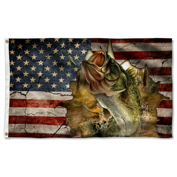 Cayyon Bass Fishing American Grommet Flag 3x5Feet Banner with 2 Brass Grommets