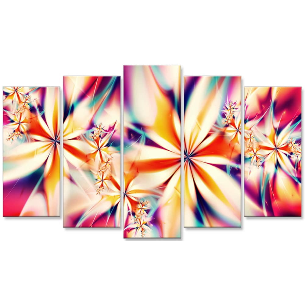DESIGN ART Crystalize' Pink Floral Canvas Art Set 60 in. wide x 32 in. high - 4 Panels