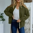 thumbnail image 3 of Bomber Jacket for Women without Hood, Womens Solid Textured Casual Full Zip Cardigan Coats Fall Winter Outerwear (2XL, Green), 3 of 6