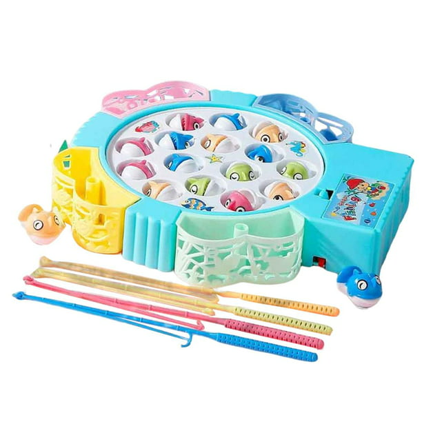 Kids Fishing Game Toy Set with Rotating Board Educational Board Game Early  Education Parent-Child Development Playset Fishing Game , Blue 