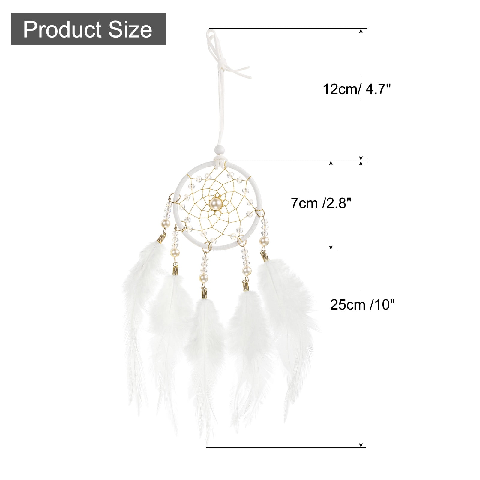 Unique Bargains Dream Catchers Handmade Feather Dreamcatcher with Crystal Beads White