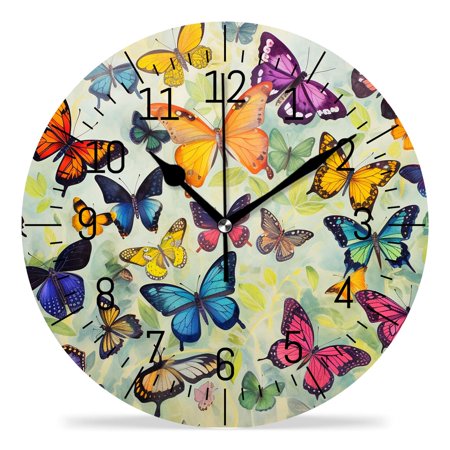 10 Inch Wall Clock Battery Operated Silent Clock Decorative for Office, Kitchen, Outdoor, Living Room,Monarch Butterfly Picture