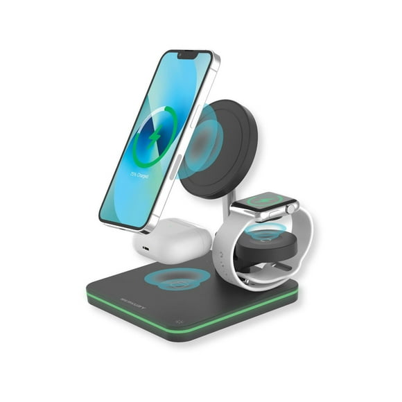 Merkury Innovations 3-in-1 Magnetic Wireless Fast Charging Station for iPhone, AirPods and Apple Watch, 3-in-1 Magnetic Wireless Charging Station