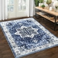 thumbnail image 2 of Hasoo Area Rug 9' x 12' Vintage Persian Rug Indoor Medallion Distressed Carpet Washable Rug Non-Shedding Non-Slip Rug for Living Room Bedroom, Blue, 2 of 7