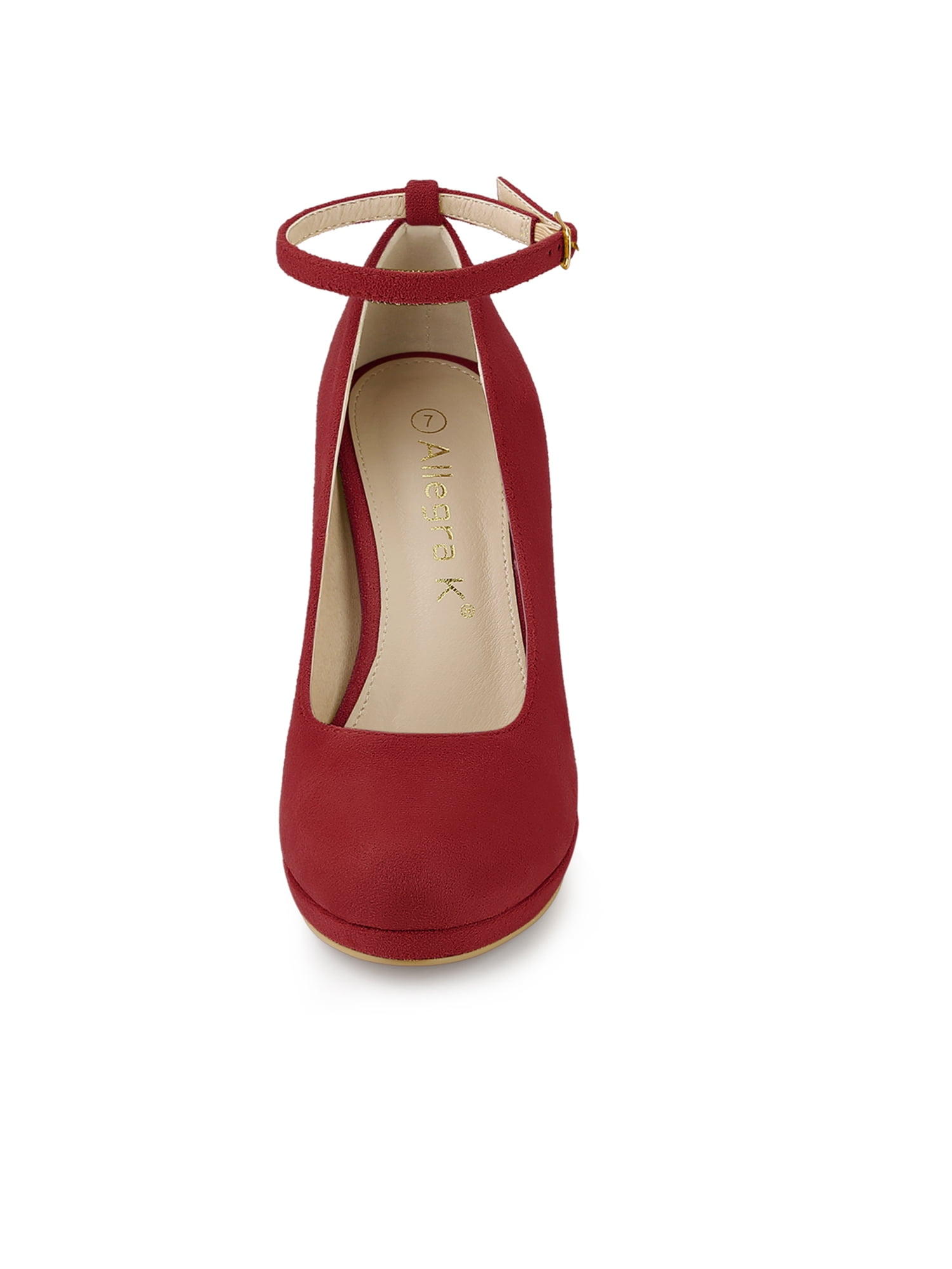 Unique Bargains Women's Round Toe Stiletto Heel Ankle Strap Pumps Red 6.5