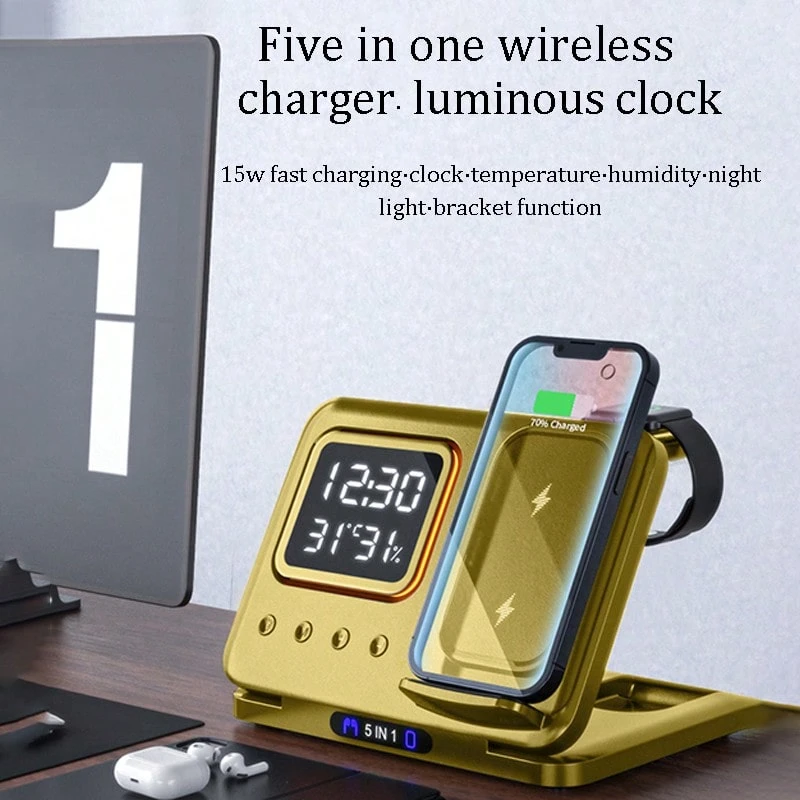 New Foldable Five-In-One Wireless Charger Compatible With Apple, Mobile Phones, Earphones, Watches And Wireless Chargers Office, Dorm, Home Phone Charger