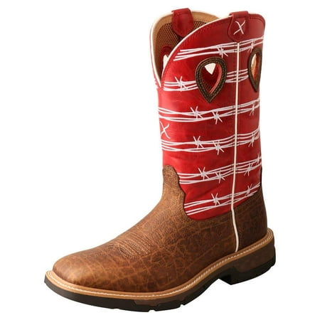 

Twisted X Boots MXB0008 Men`s Twisted X Distressed Saddle 12in Shaft Red Barbwire Soft Toe Work Boot Brown 9.5 D