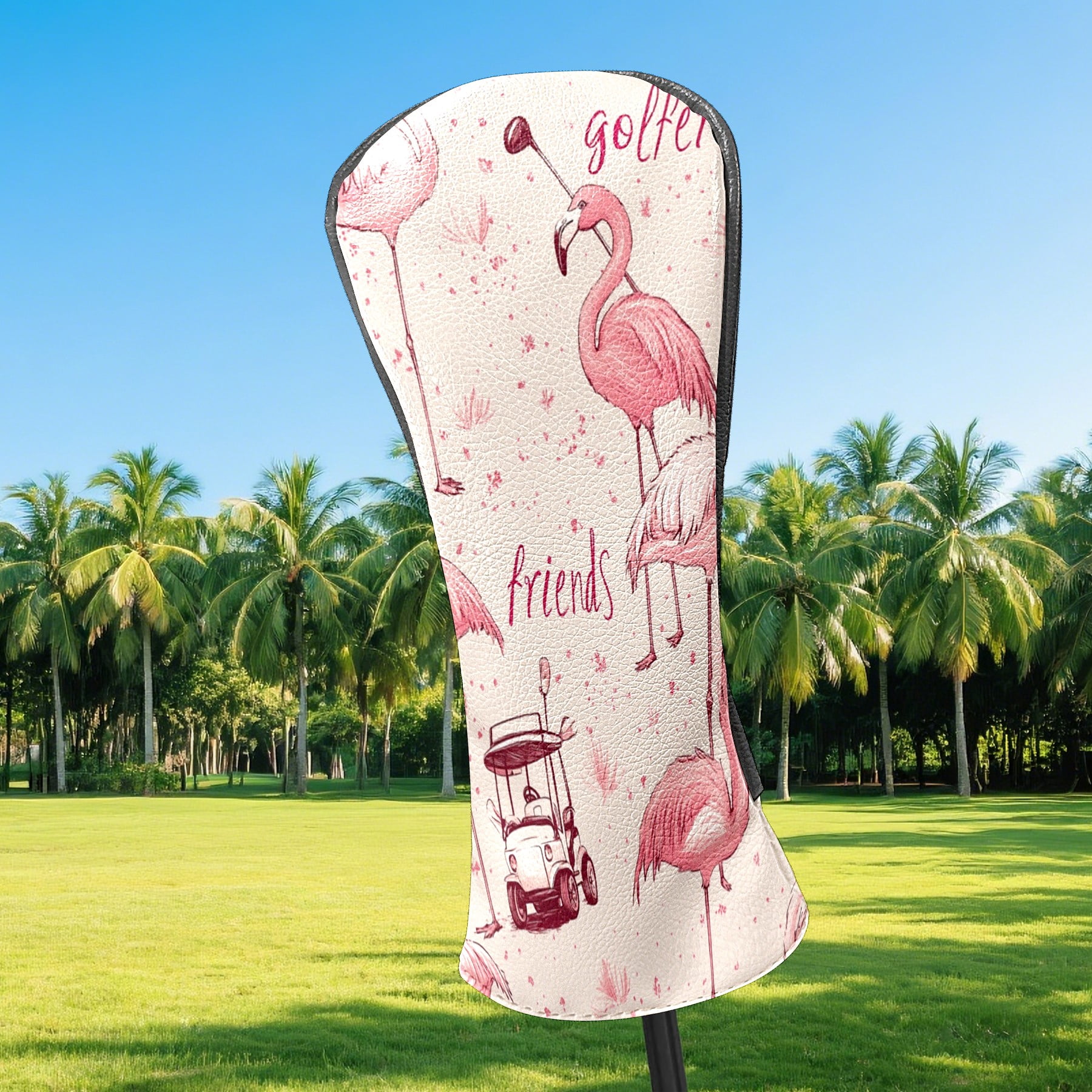 Golf Club Covers PU Leather Waterproof Head Covers for Fairway Woods Hybrids Flamingo