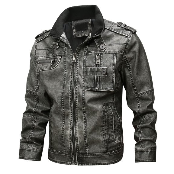 Lilgiuy Men's Leather Jacket Fashion Fall Winter Vintage Long Sleeve Zip Up Outwear Jacket for Motorcycle Biker Black