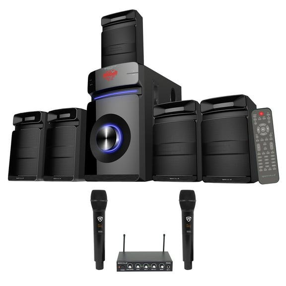 Rockville Hybrid Home Theater Karaoke Machine System w/5.25" Sub 2 Wireless Mics