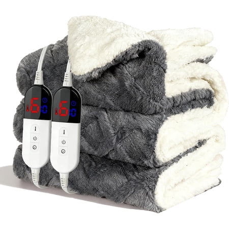 Blanket Size, Dual Control Heated Blanket with 6 Heating Levels, 10 Hours Shut Off, Heating, ETL Certification, 90"x 100", Dark Gray