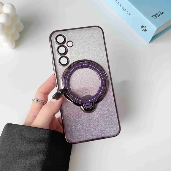 Decase for Samsung Galaxy A52, Magnetic Invisible Foldable 360 Rotation Ring Stand Case,Compatible with Mag Safe,Luxury Sparkle Bling Glitter Shockproof Anti-Scratch Slim Case Cover, darkpurple