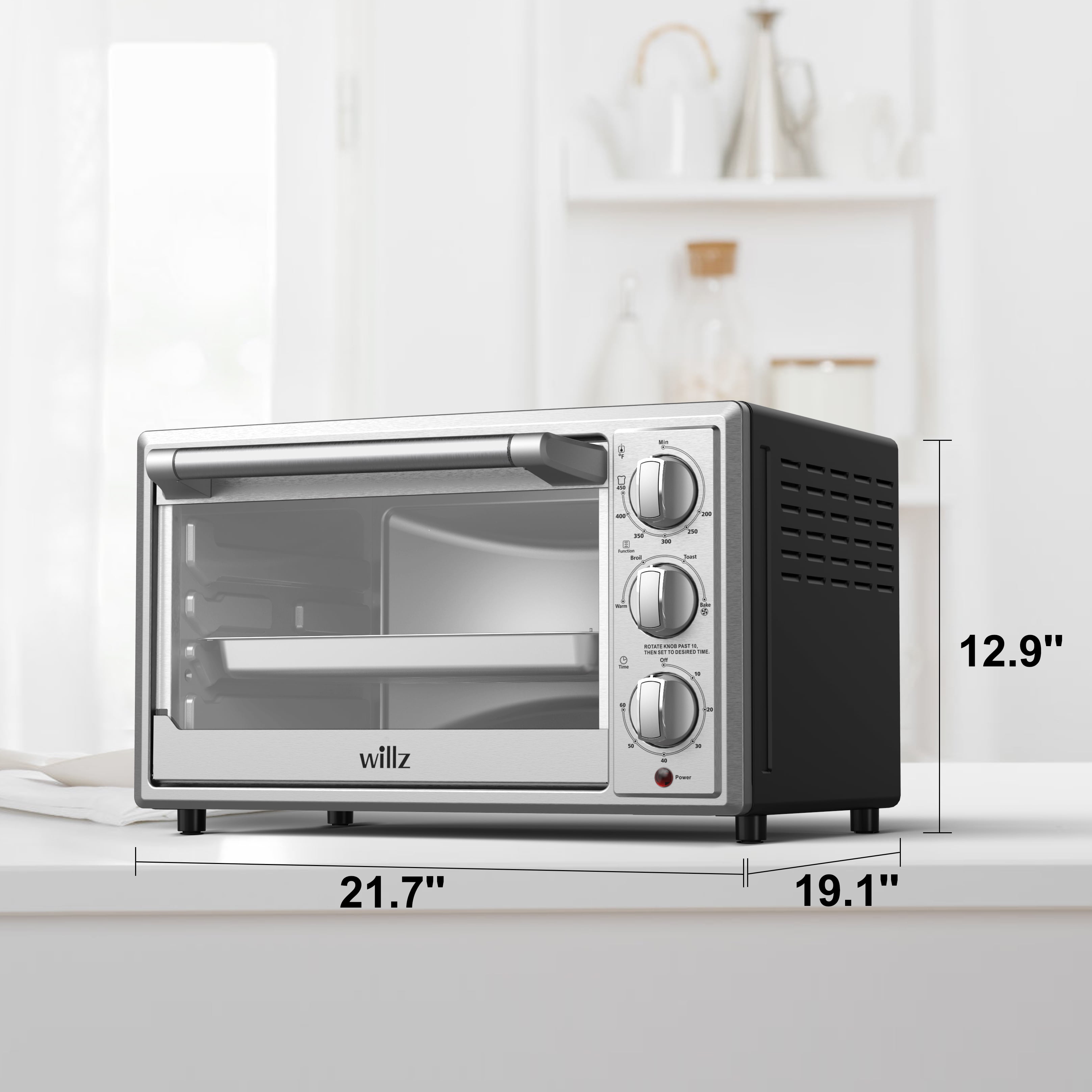 Willz Countertop Toaster Oven, Pull Down Door Handle, 5 Cooking Programs, Minutes Timer, 1500W/120Volts, 42L Manual, Stainless Steel