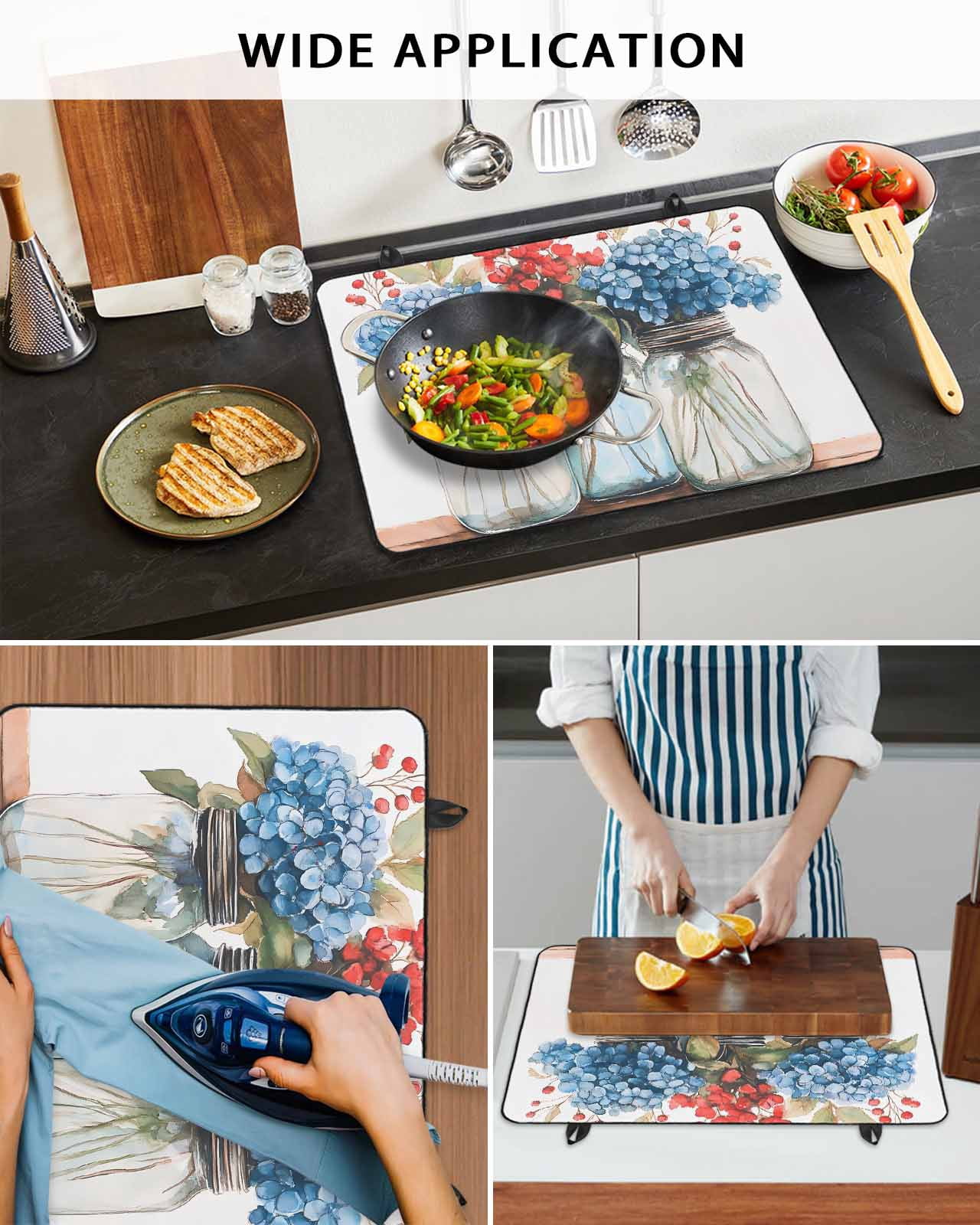 nqOlkjepod Large Induction Cooktop Protector Mat 24"x21", Flower Floral Stove Top Covers for Electric Stove, Red Blue Eucalyptus Plant Summer Spring Stove Burner Cover Mats, Glass Top Stove Cover