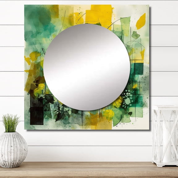 Designart "Finding Balance in Green" Abstract Painting Green Large Square Mirror - Square Bedroom Mirror Printed Wall Decor - Modern Square Printed Wall Mirror Art