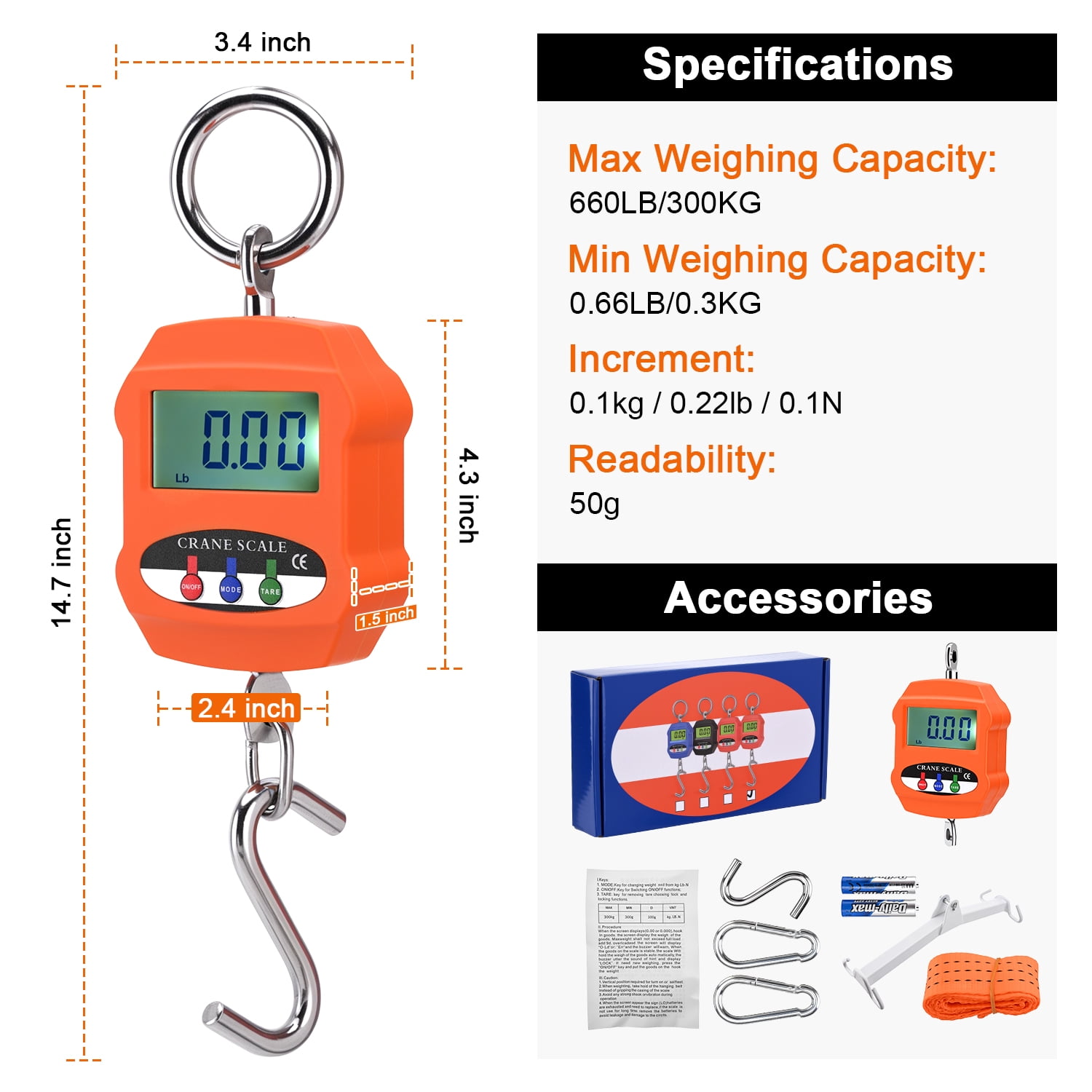 FOUR E's Scientific Patient Weight Scale for Home Use, Universal Patient Lift Scale with 4-Point Spreader Bar, Maximum Weight 660lb