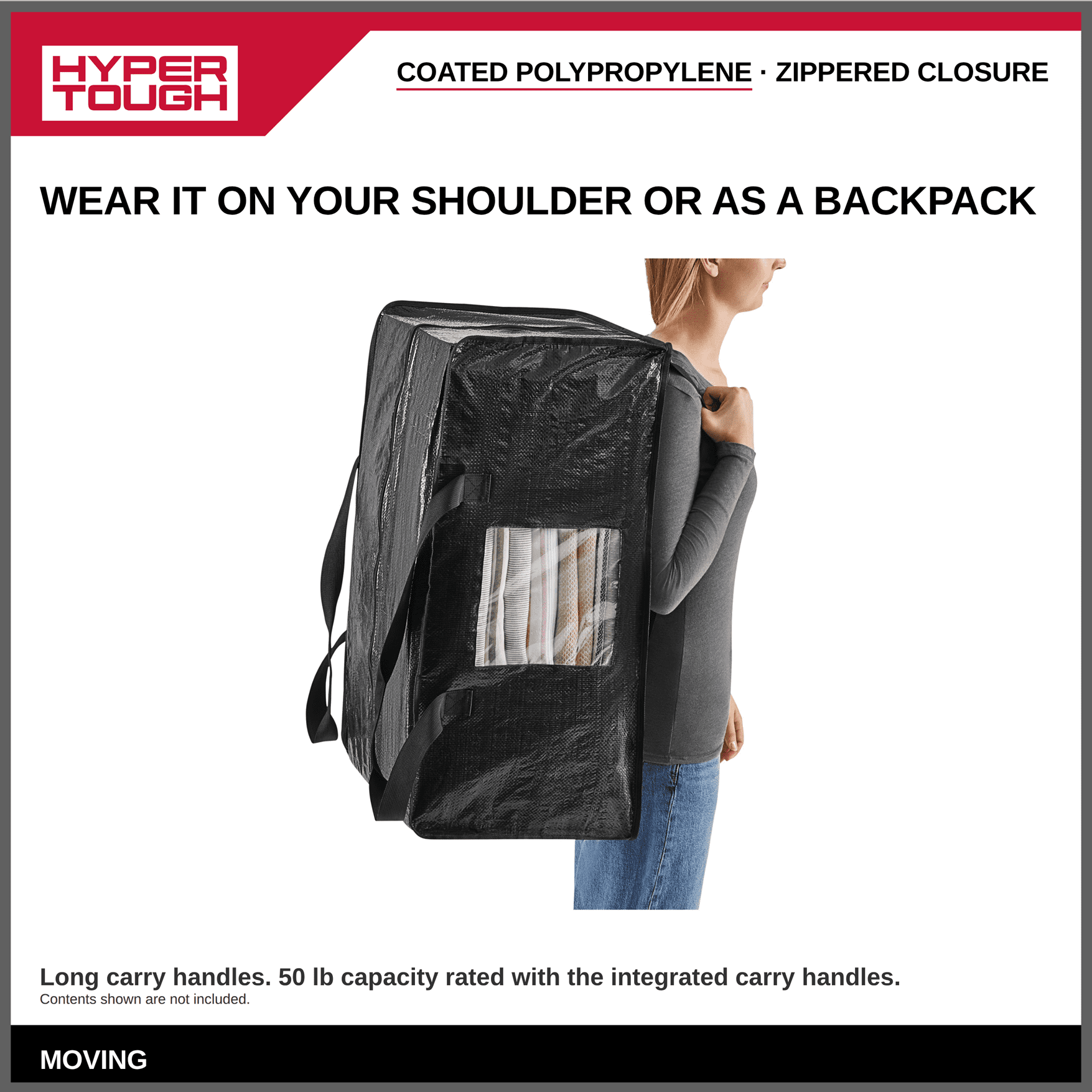 Hyper Tough Heavy-Duty Moving Bags with Clear Window and Backpack Carry, 2-Pack