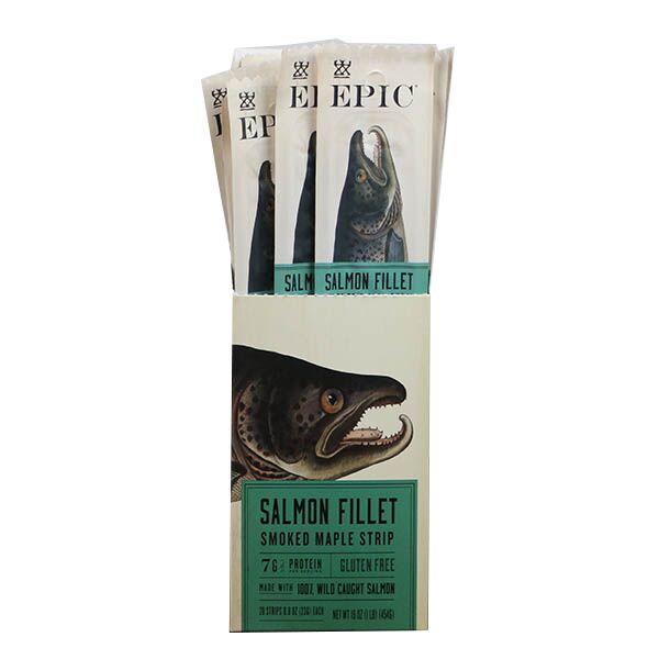 EPIC Salmon Fillet Smoked Maple 20 Count Box of .8 oz Strips