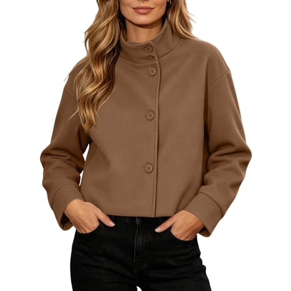 PFRNLFNo Boundaries Womens High Collar Jackets Button Down Fall Winter Casual Business Cropped Trench Coats