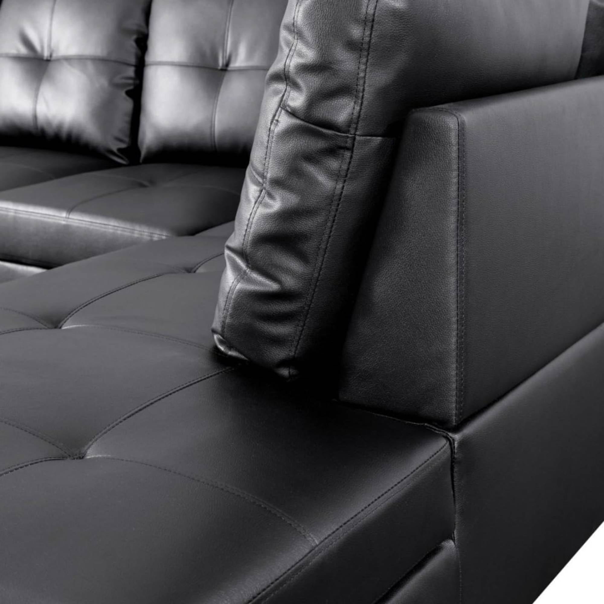 L Shape Leather sofa Couch Modern Sectional Couch with Chaise for Living Room Furniture Sets, Black