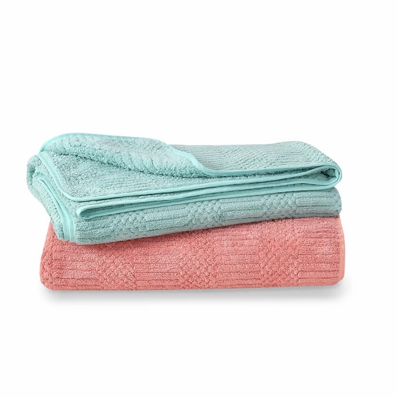 Urbanleaf Microfiber Large Bath Towel 1kg | Quick Dry Super Absorbent Bath Towel For Men & Women | Pack Of 2 (Light Green & Coral)