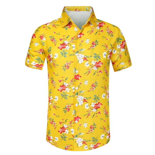 Lars Amadeus Camisa hawaiana de verano con botones y manga corta con estampado de flores tropicales para hombre Rojo amarillo L Unique Bargains Camisa
