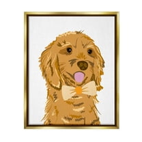 Golden Retriever Puppy Bowtie Pet Animals & Insects Graphic Art Metallic Gold Framed Art Print Wall Art
