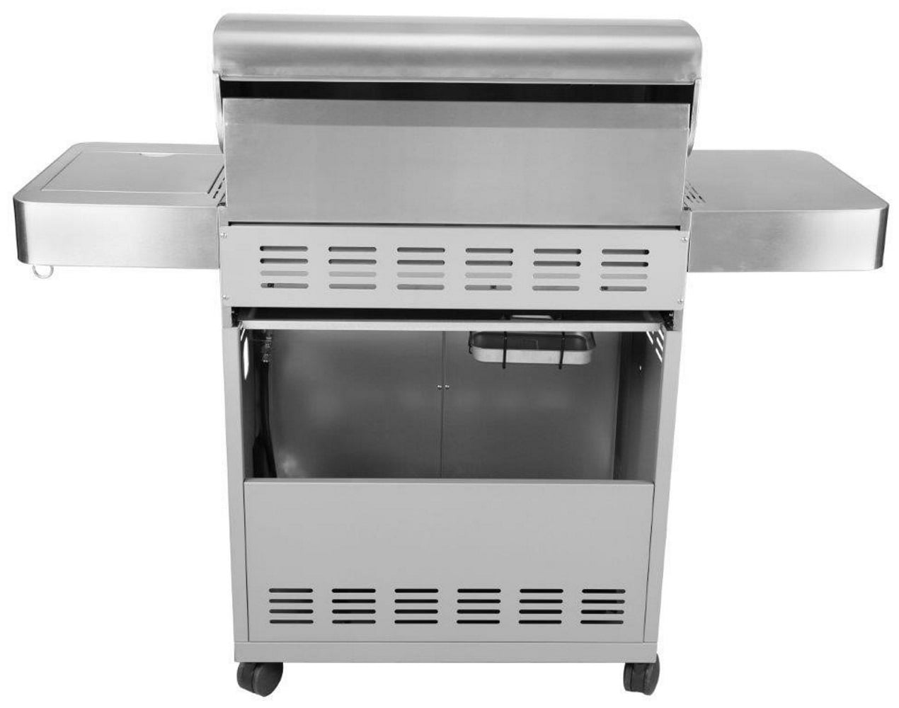 Monument Grills 4-Burner Natural Gas Grill in Stainless with Clear View Lid, LED Controls, Conversion Kit, and Side Burner