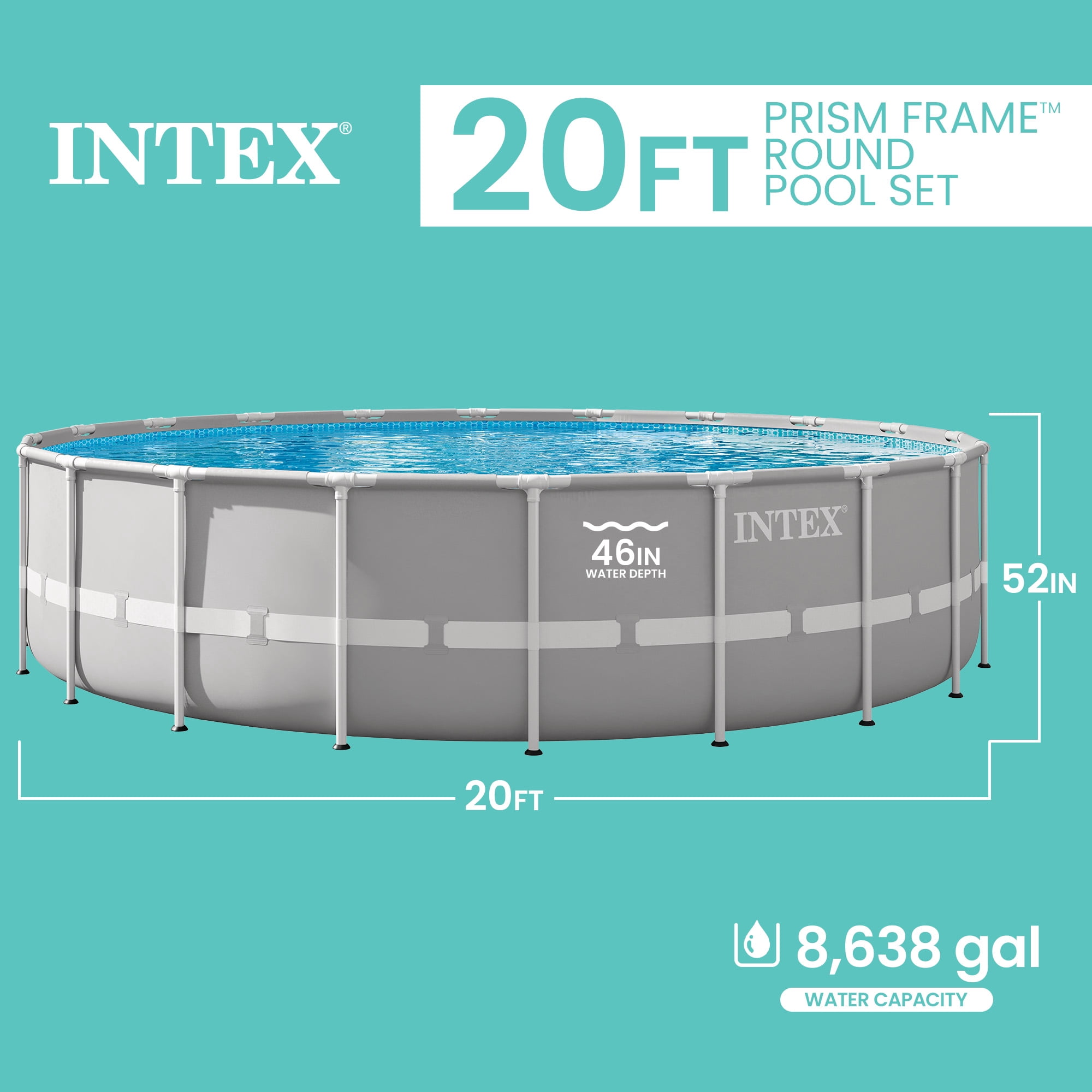 INTEX Prism Frame 20ft x 52in Above Ground Swimming Pool Set w/ Pump