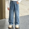 thumbnail image 7 of JUSLIO Girls Pants,Pull‑On Denim Pants Vintage Washed Flower Embroidered Relaxed Wide Leg Jeans for Kids Blue 3-4Years, 7 of 7